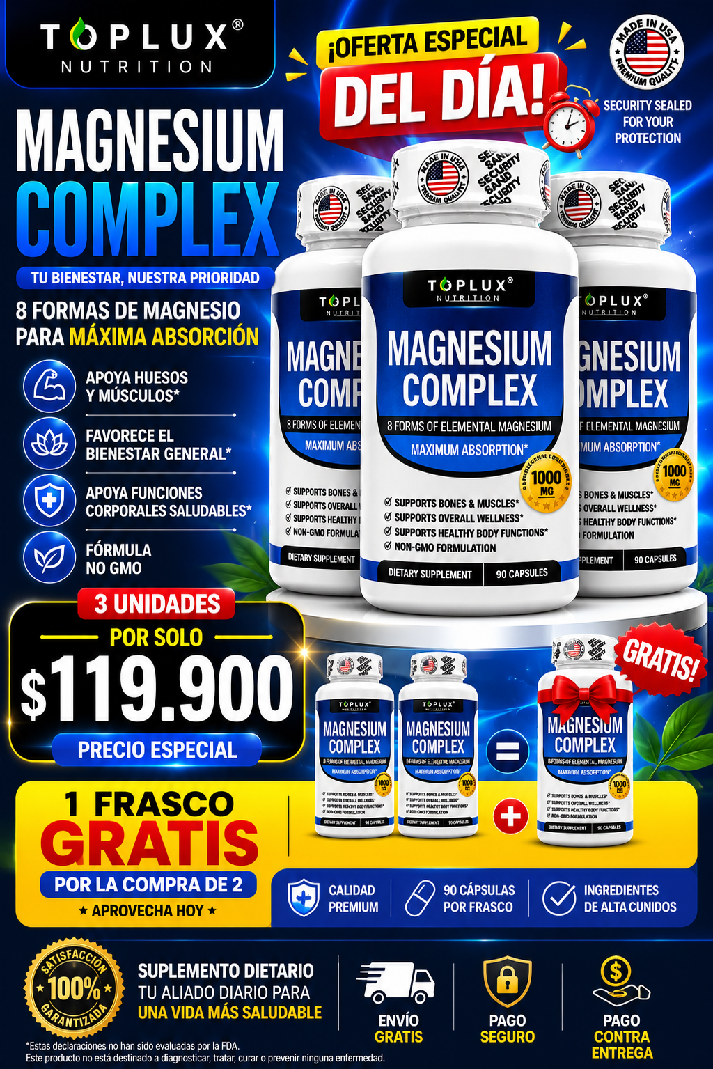 Magnesium Complex Original 1000MG – Fórmula Avanzada con 8 Tipos de Magnesio de Alta Absorción