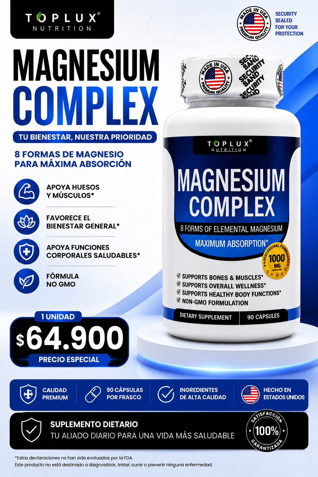 Magnesium Complex Original 1000MG – Fórmula Avanzada con 8 Tipos de Magnesio de Alta Absorción