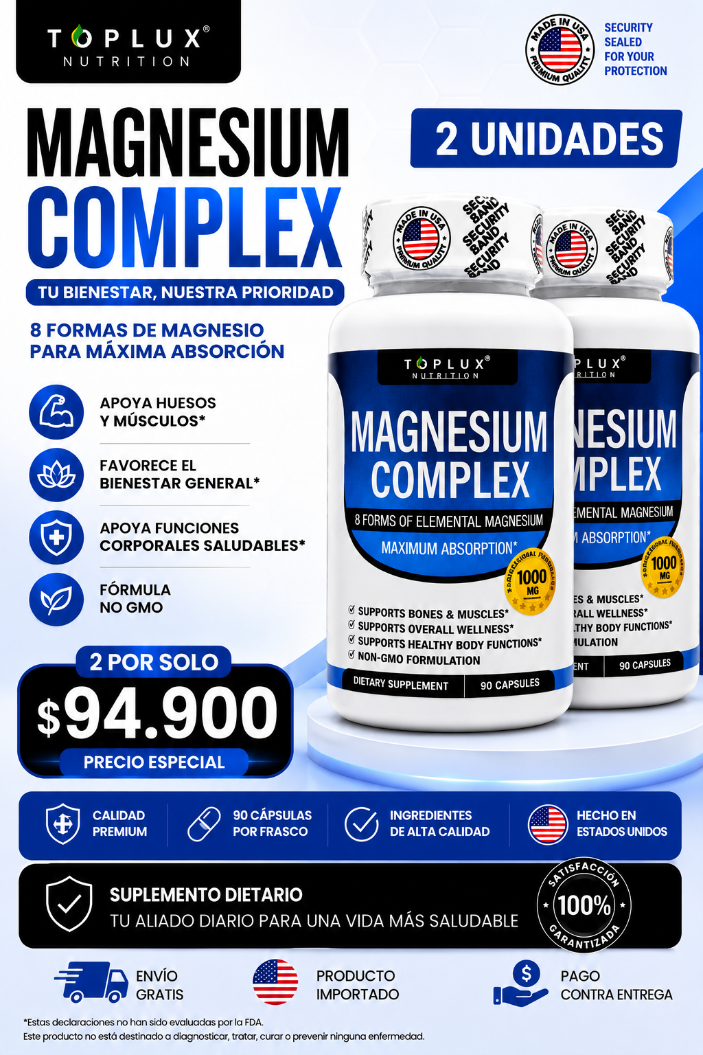 Magnesium Complex Original 1000MG – Fórmula Avanzada con 8 Tipos de Magnesio de Alta Absorción
