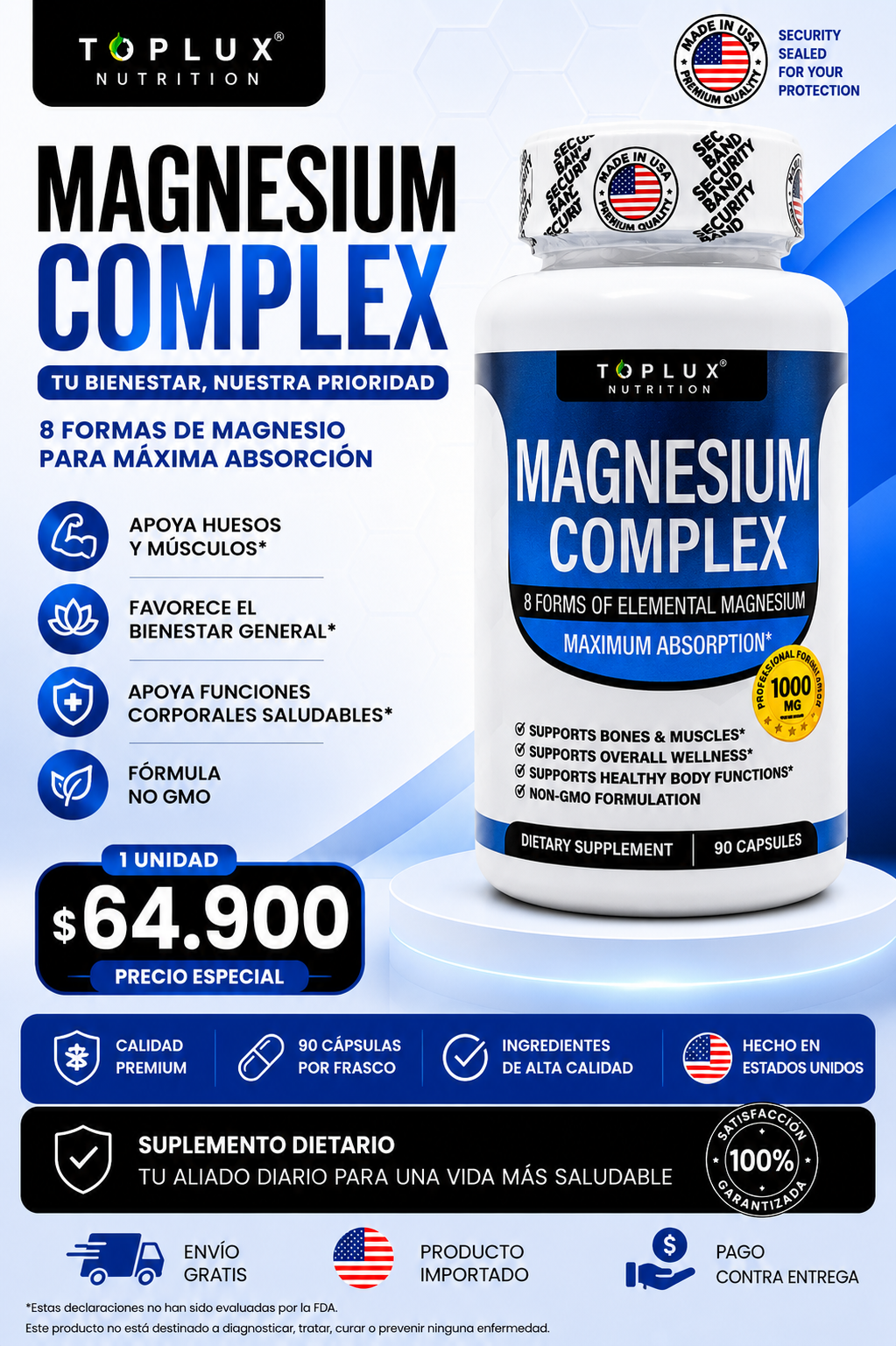 Magnesium Complex Original 1000MG – Fórmula Avanzada con 8 Tipos de Magnesio de Alta Absorción