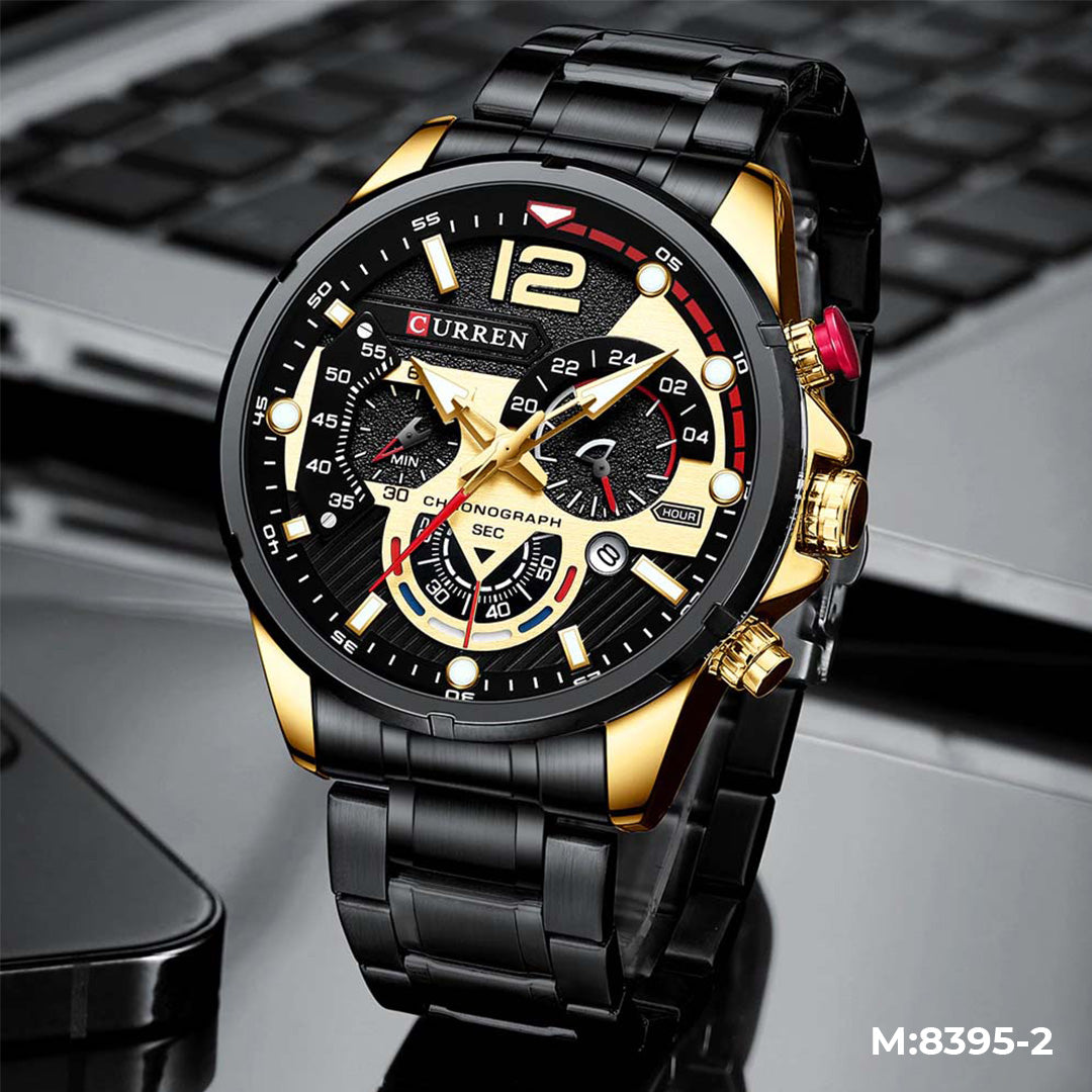 Reloj Curren M8395 Original | Negro & Dorado | Pulso en Acero Inoxidable