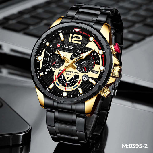 Reloj Curren M8395 Original | Negro & Dorado | Pulso en Acero Inoxidable