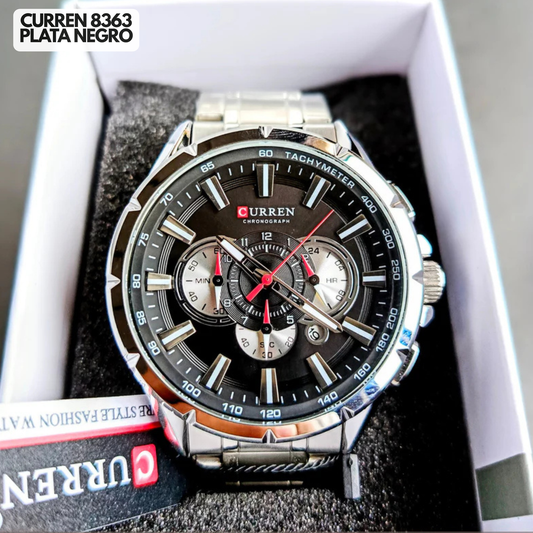 Reloj Curren M8395 Original | Negro & Plata | Pulso en Acero Inoxidable