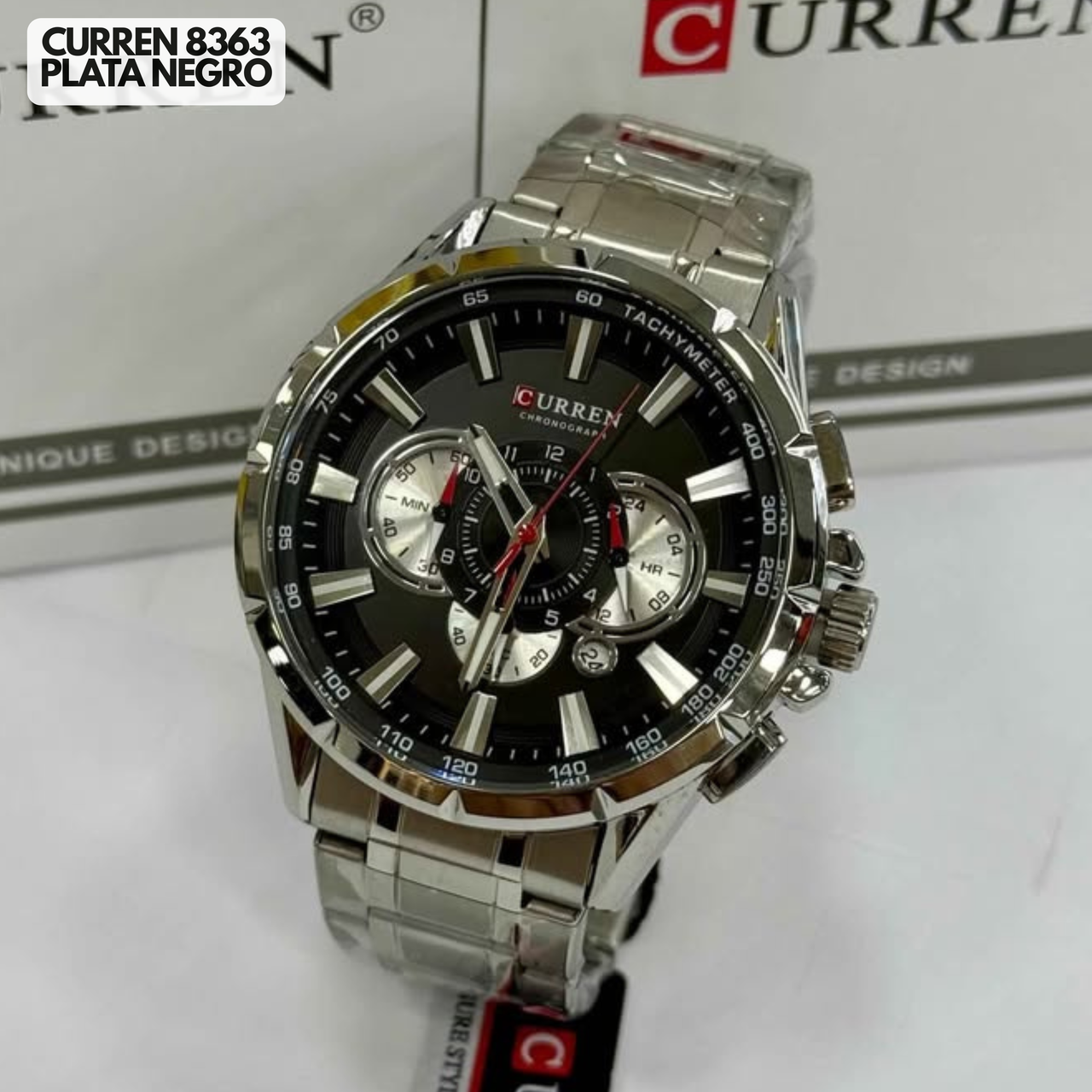 Reloj Curren M8395 Original | Negro & Plata | Pulso en Acero Inoxidable