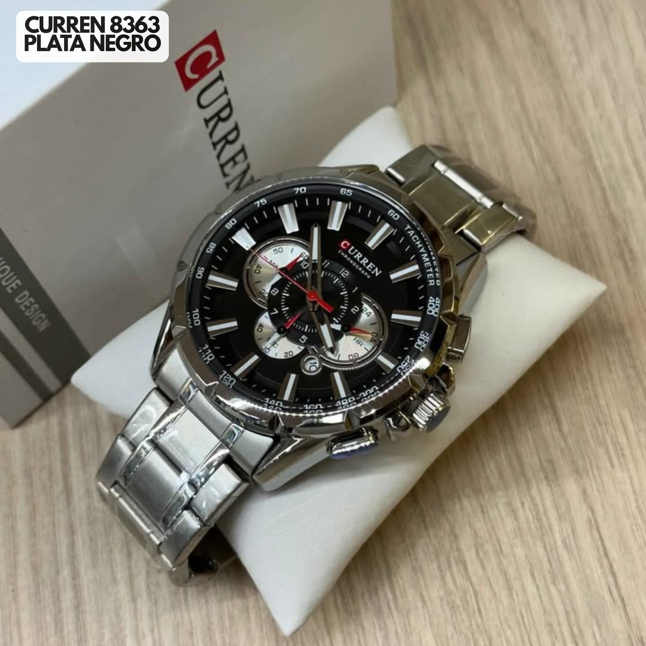 Reloj Curren M8395 Original | Negro & Plata | Pulso en Acero Inoxidable