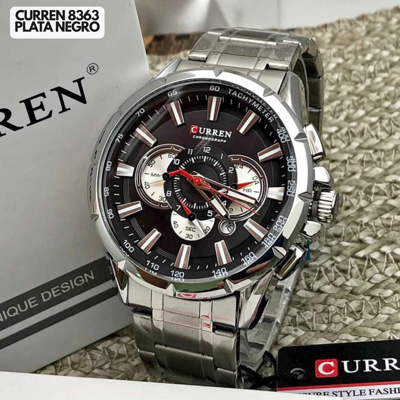 Reloj Curren M8395 Original | Negro & Plata | Pulso en Acero Inoxidable