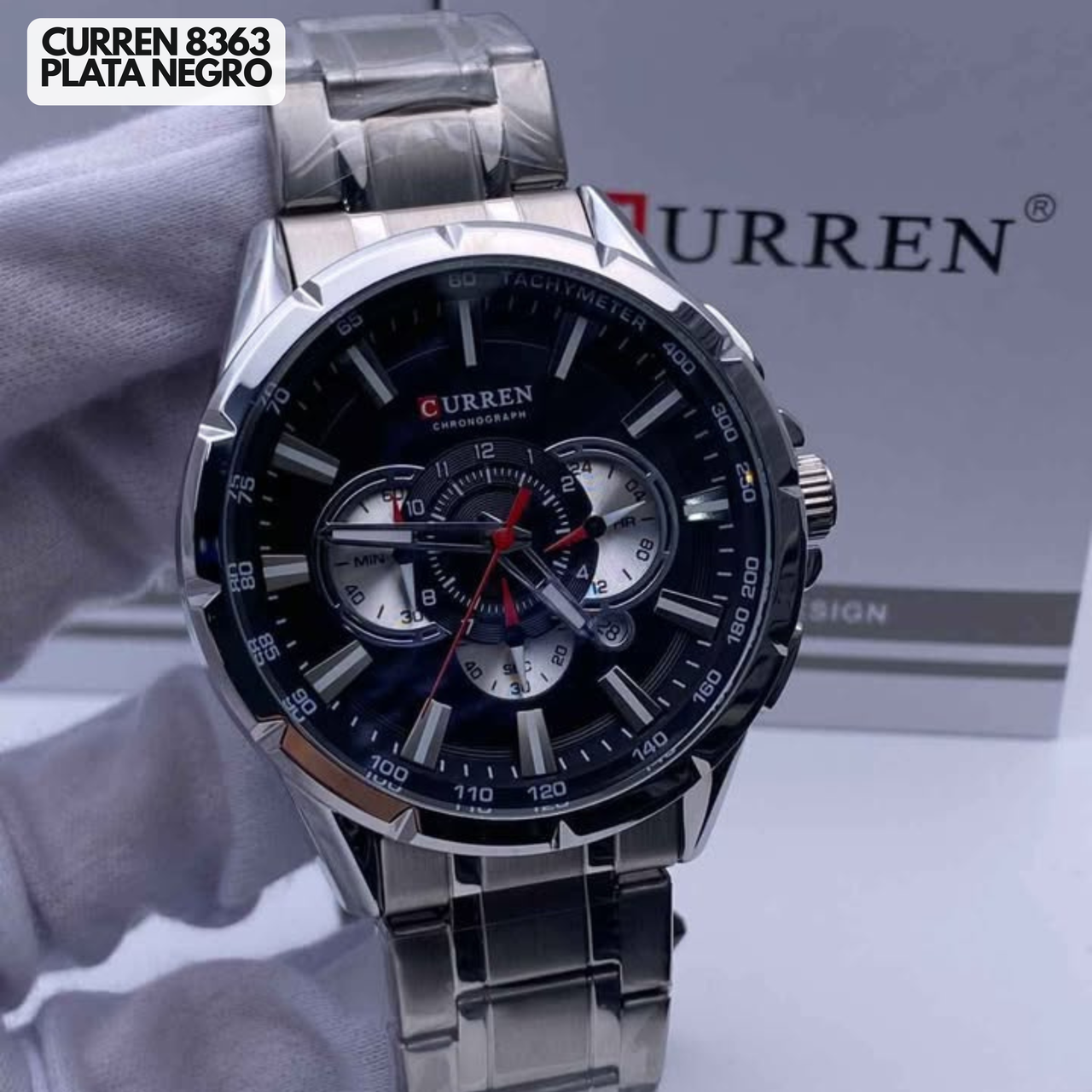 Reloj Curren M8395 Original | Negro & Plata | Pulso en Acero Inoxidable