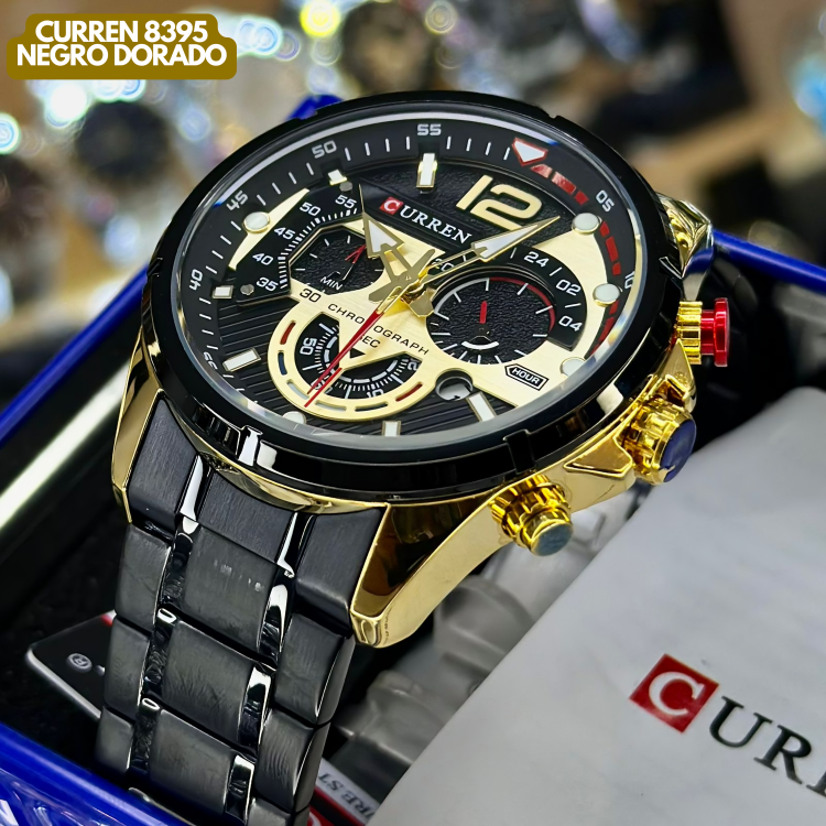 Reloj Curren M8395 Original | Negro & Dorado | Pulso en Acero Inoxidable