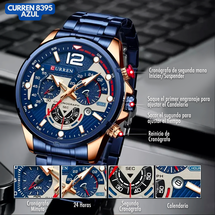 Reloj Curren M8395 Original | Azul  | Pulso en Acero Inoxidable