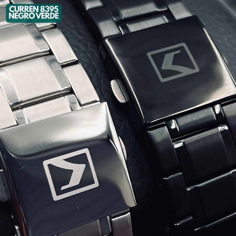 Reloj Curren M8395 Original | Negro & Verde | Pulso en Acero Inoxidable