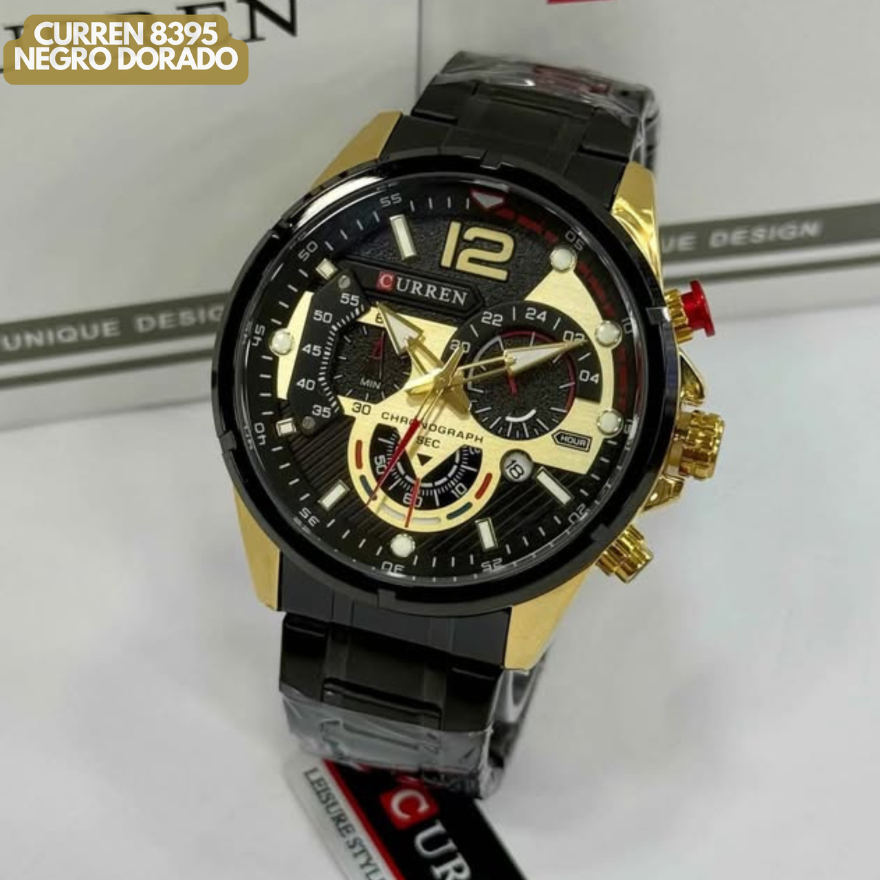 Reloj Curren M8395 Original | Negro & Dorado | Pulso en Acero Inoxidable