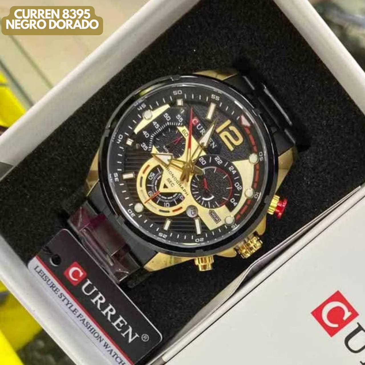 Reloj Curren M8395 Original | Negro & Dorado | Pulso en Acero Inoxidable