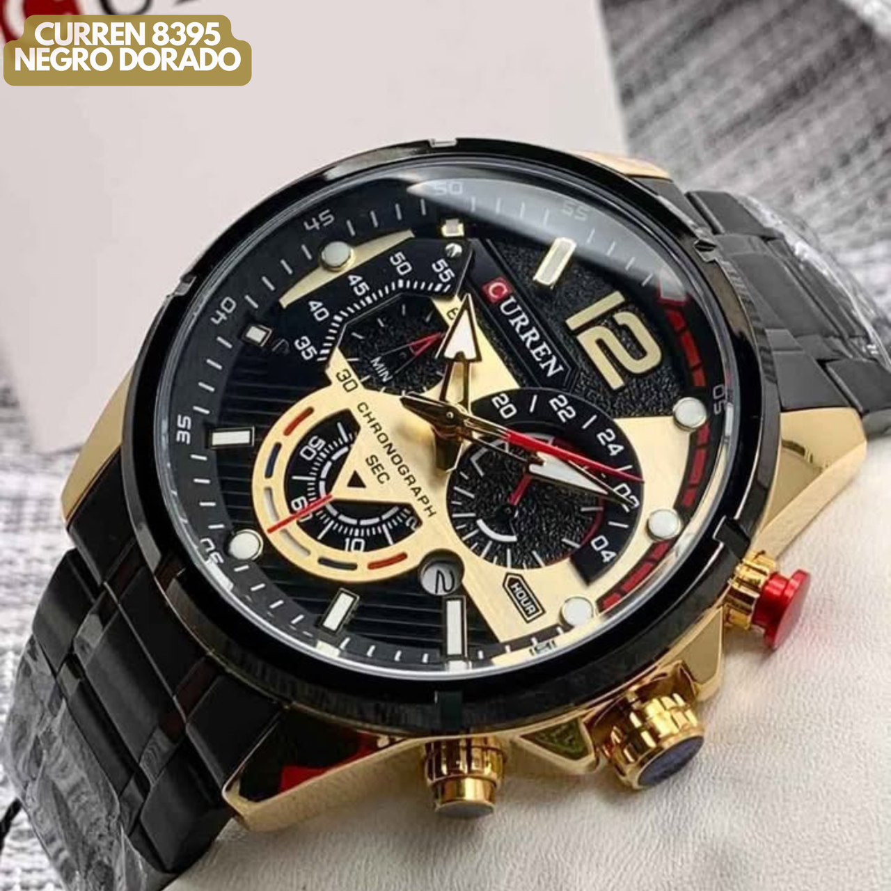 Reloj Curren M8395 Original | Negro & Dorado | Pulso en Acero Inoxidable