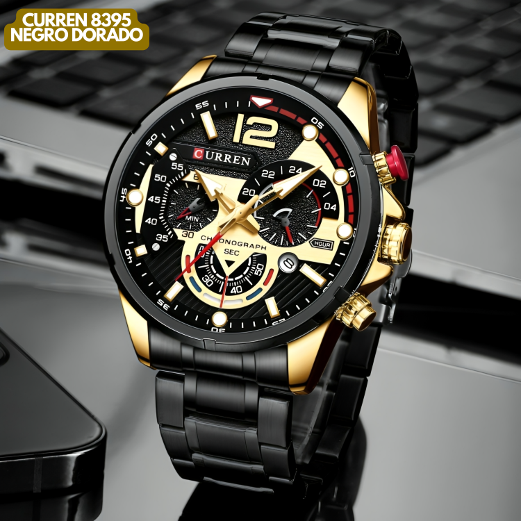 Reloj Curren M8395 Original | Negro & Dorado | Pulso en Acero Inoxidable