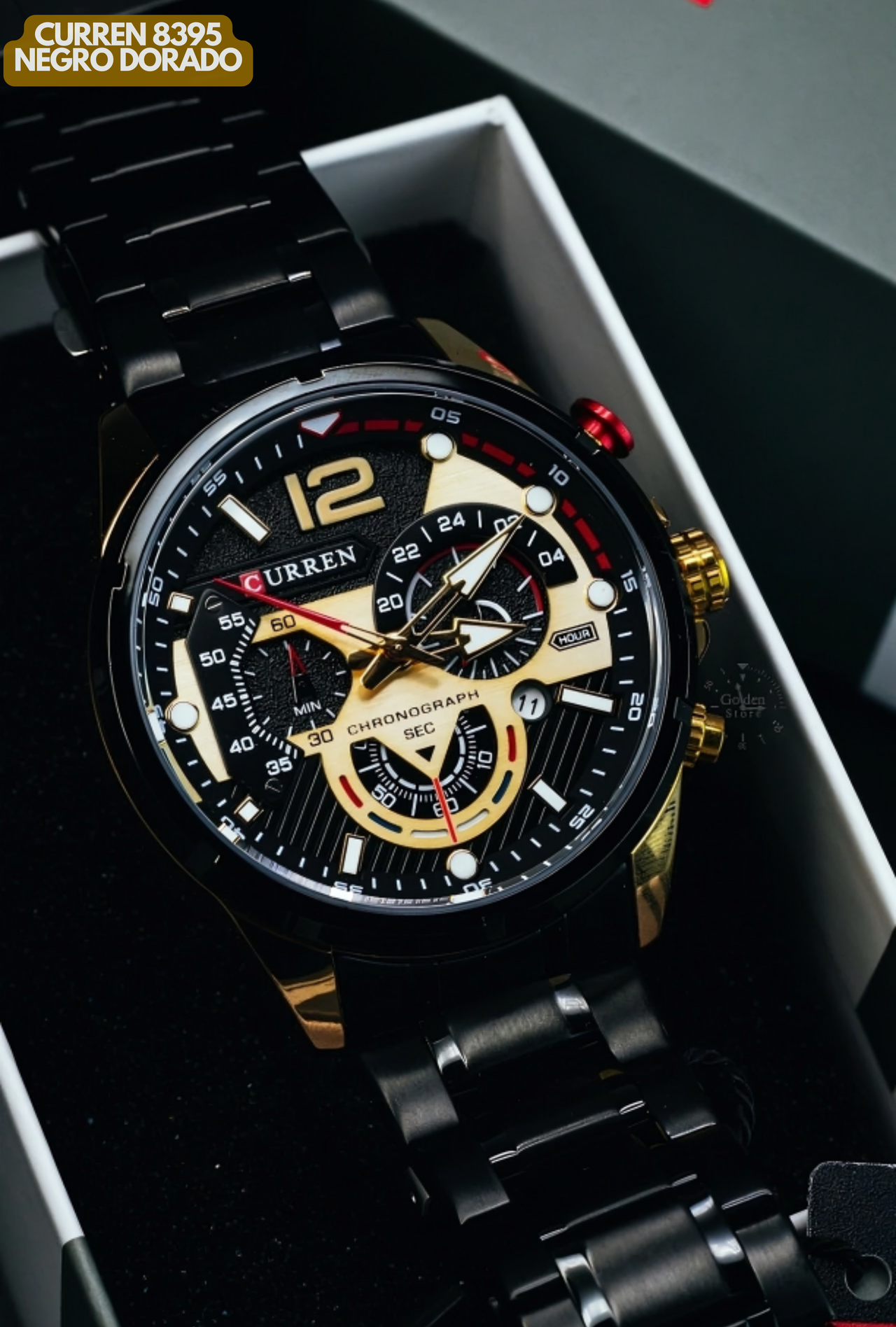 Reloj Curren M8395 Original | Negro & Dorado | Pulso en Acero Inoxidable