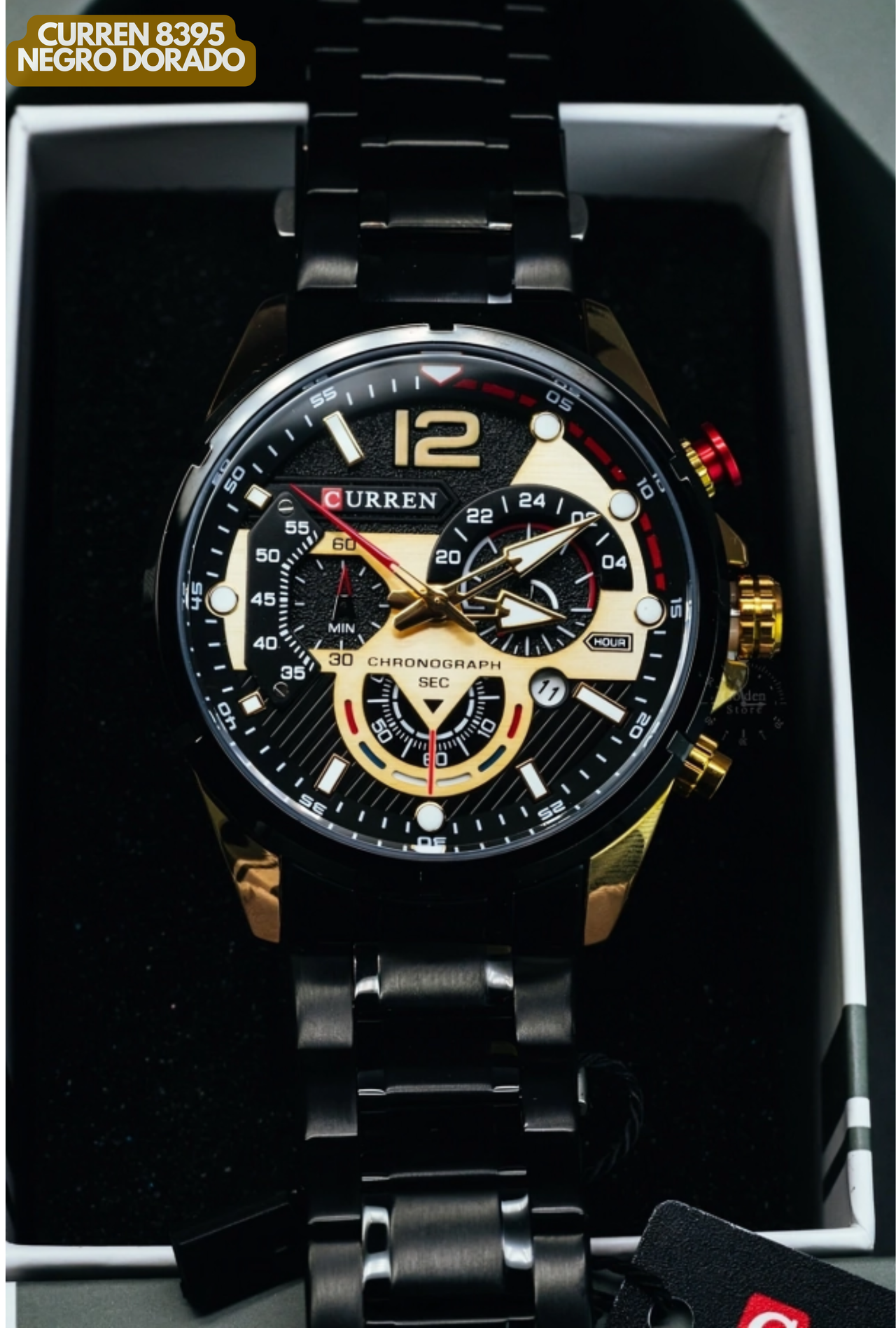 Reloj Curren M8395 Original | Negro & Dorado | Pulso en Acero Inoxidable