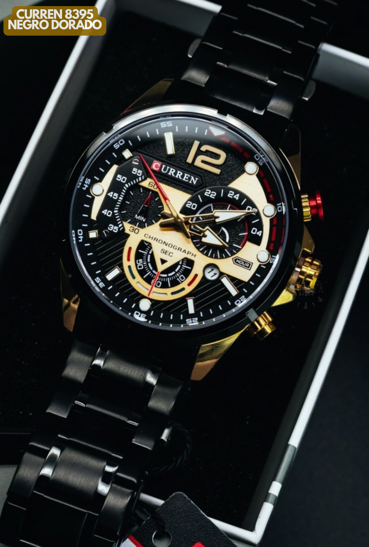 Reloj Curren M8395 Original | Negro & Dorado | Pulso en Acero Inoxidable