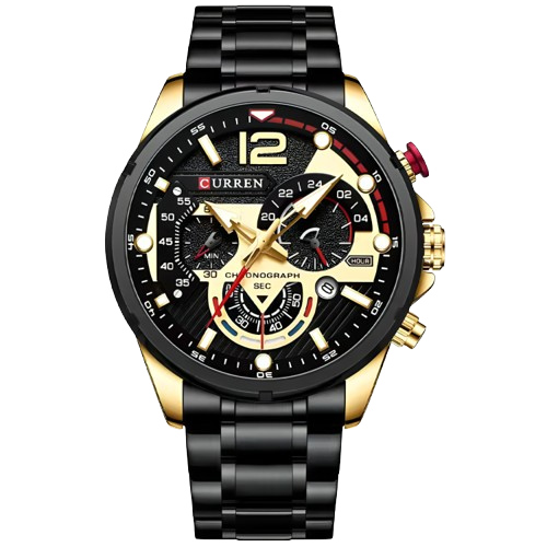 Reloj Curren M8395 Original | Negro & Dorado | Pulso en Acero Inoxidable
